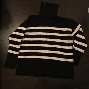 Banana Republic Black and White Striped Turtleneck Sweater